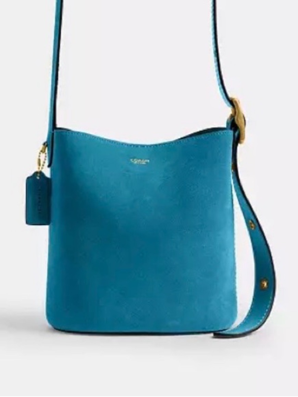 COACH Bleecker Bucket Bag 21 with Matching Pouch in Sea Blue (Teal) Suede NWT - Picture 2 of 12